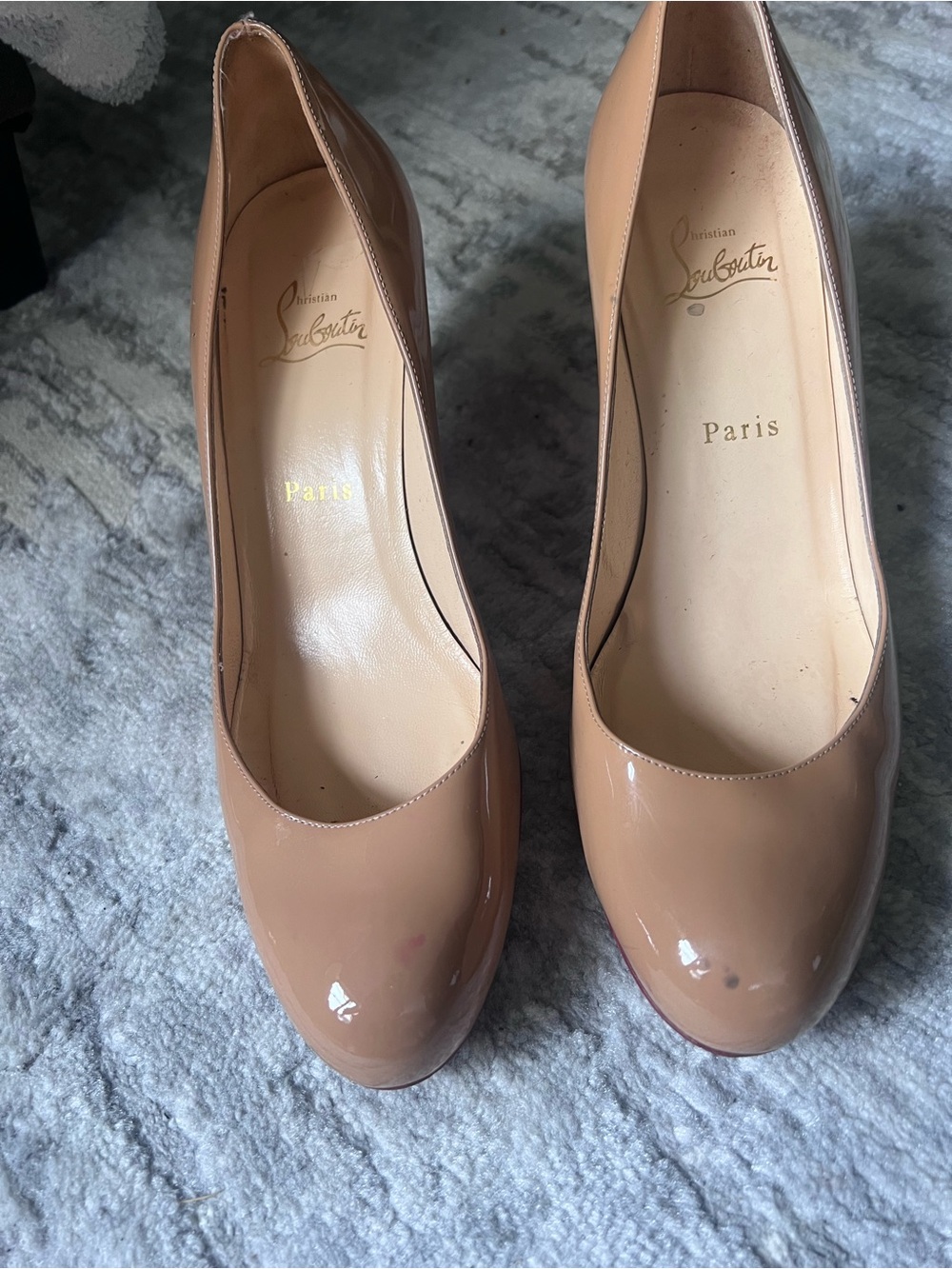 Christian Louboutin Beige Patent Leather Round-Toe Pumps